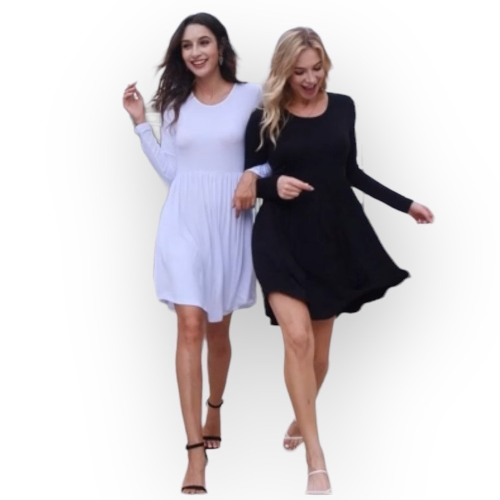 LONGYUAN Knee High White Long Sleeve Dress with pockets - Picture 11 of 14